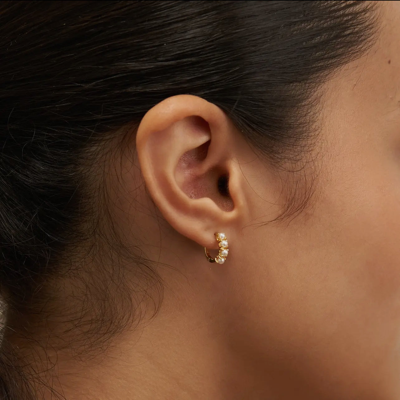 18k Pearl Hoops Waterproof image 1